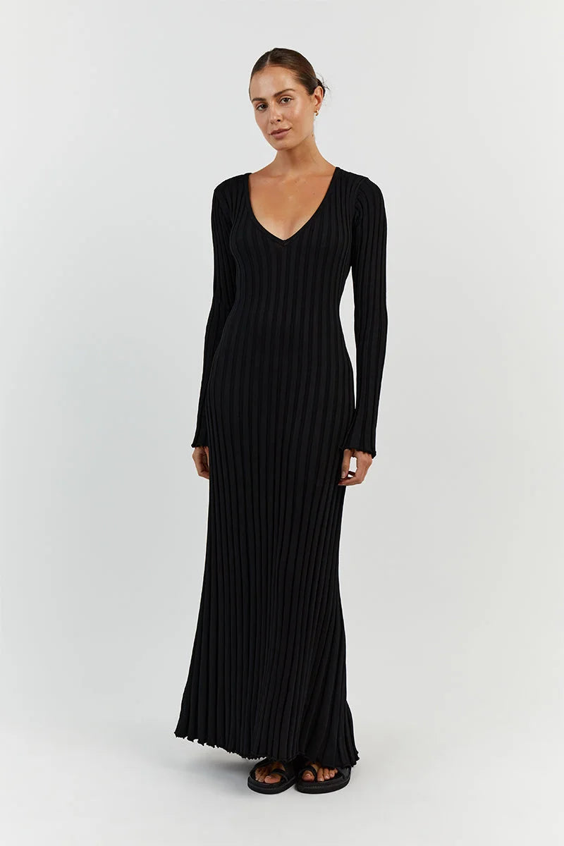 V-Neck Gebreide Midi Dress