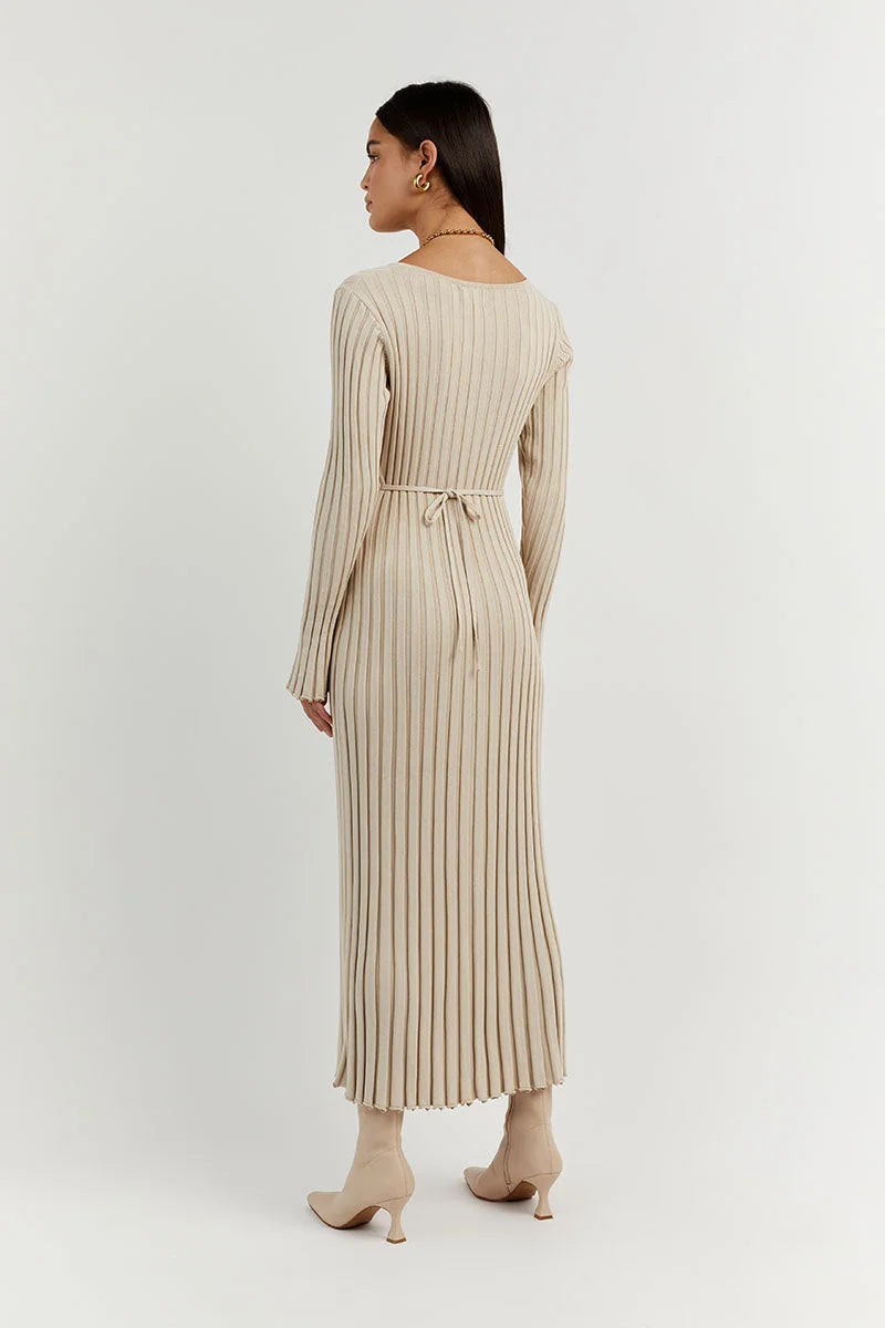 V-Neck Gebreide Midi Dress