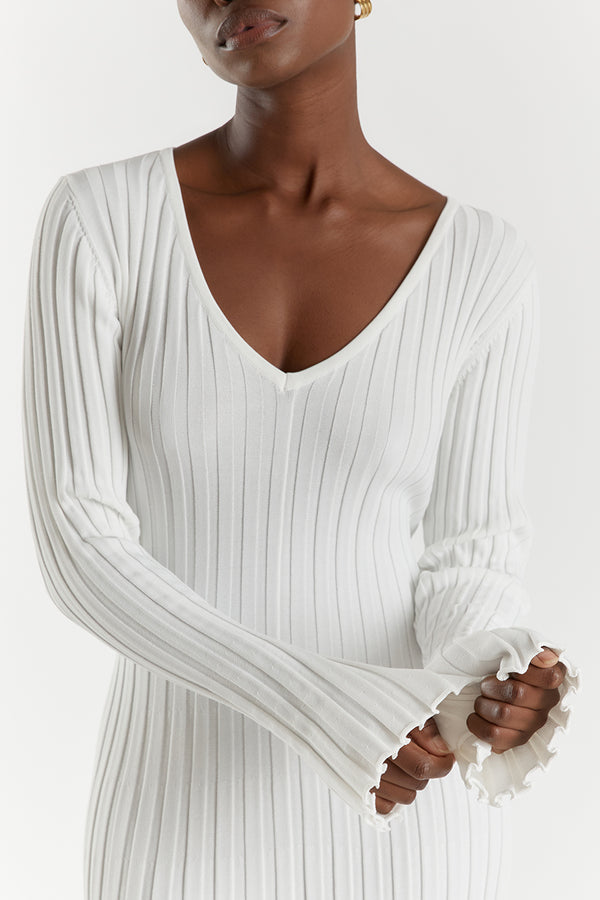 V-Neck Gebreide Midi Dress