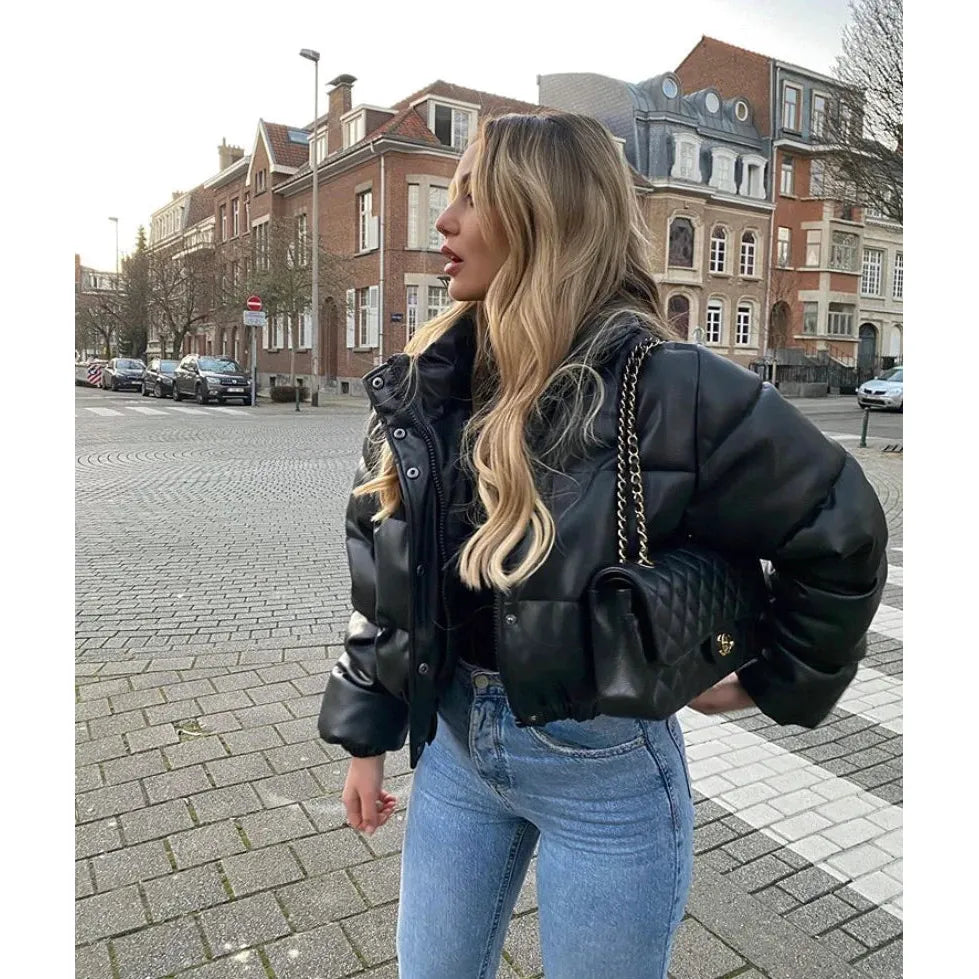 Leren Cropped Puffer Jacket